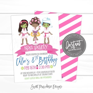 Spa Girl Birthday Invitation, Pampering party, Girl Birthday Party Invite, Spa Party, Editable Spa Birthday, Printable Instant Access