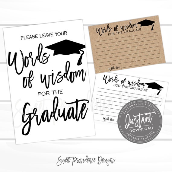 Words of wisdom Cards and Sign, Graduation Party Decor, Graduation Advice, Party Decorations, Wishes for the Grad, Instant Access Il_570xn
