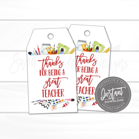 teacher appreciation gift tag thank you favor tag template diy end of school year tag printable instant access edit yourself gift tags templates