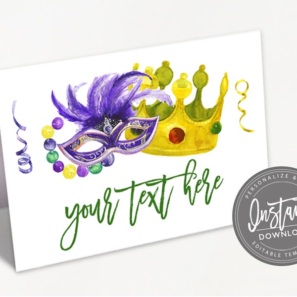 Mardi Gras Food Tent, Editable Name Place Cards, Masquerade Folded tent name card, Mardi Gras Printable Template, Instant Access