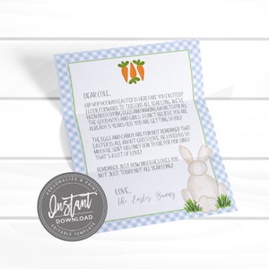 Carta de coelhinho da Páscoa EDITÁVEL, papelaria para impressão da Páscoa, carta do coelhinho da Páscoa personalizada carta de cesta de coelhinho da Páscoa acesso instantâneo