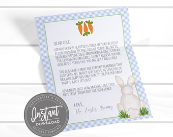 EDITABLE Easter Bunny Letter, Easter Printable Stationery, Letter from Easter Bunny Personalized Easter Bunny Basket Letter Instant Access