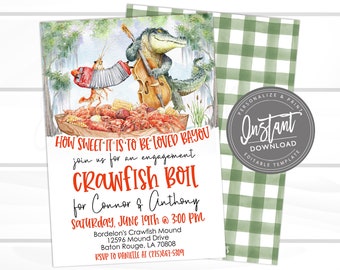Crawfish Boil Invitation, Crawfish Couples Shower Engagement Invite, How Sweet to be Loved Bayou Editable ANY Event, Instant Access EDIT NOW