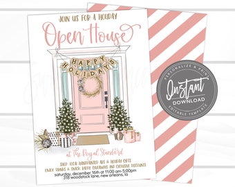 Christmas Flyer, Editable Ornament Open House Holiday Boutique Invite, Business shopping flyer, Open House template Instant Download