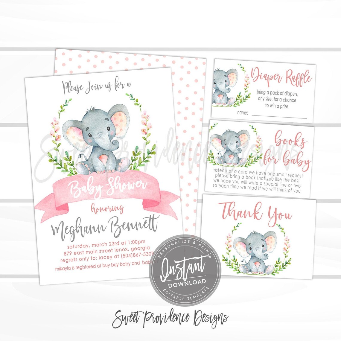 Girl Elephant Baby Shower Invitation Safari Elephant Etsy