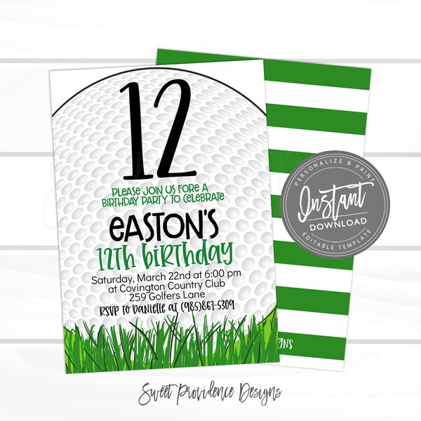 Golf Birthday Party Invitation Template, Birthday Sports Party Invite, Editable Template, ANY Age Adult Birthday Instant Access