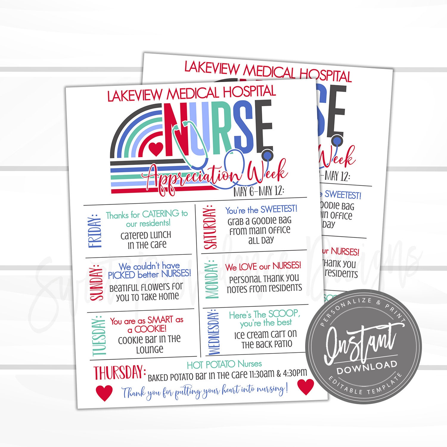 EDITABLE Nurse Appreciation Week Itinerary Poster, Printable Digital File,  National Nurses Week Schedule Events Medical Staff Instant Access - Etsy