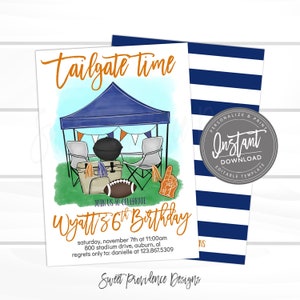 Football Birthday Invitation, Football tailgate time Invite, Editable Boy birthday Birthday template, Orange and Navy Tiger,, Instant Access