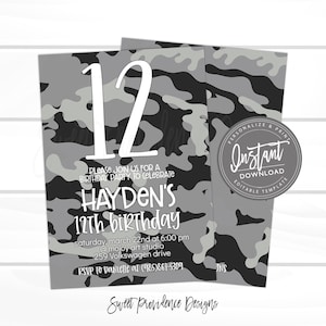 Editable Camo Party Invitation, Birthday Party, Boy Birthday Invitation, Camouflage Birthday Party, Camo party, Any Age, Instant Access