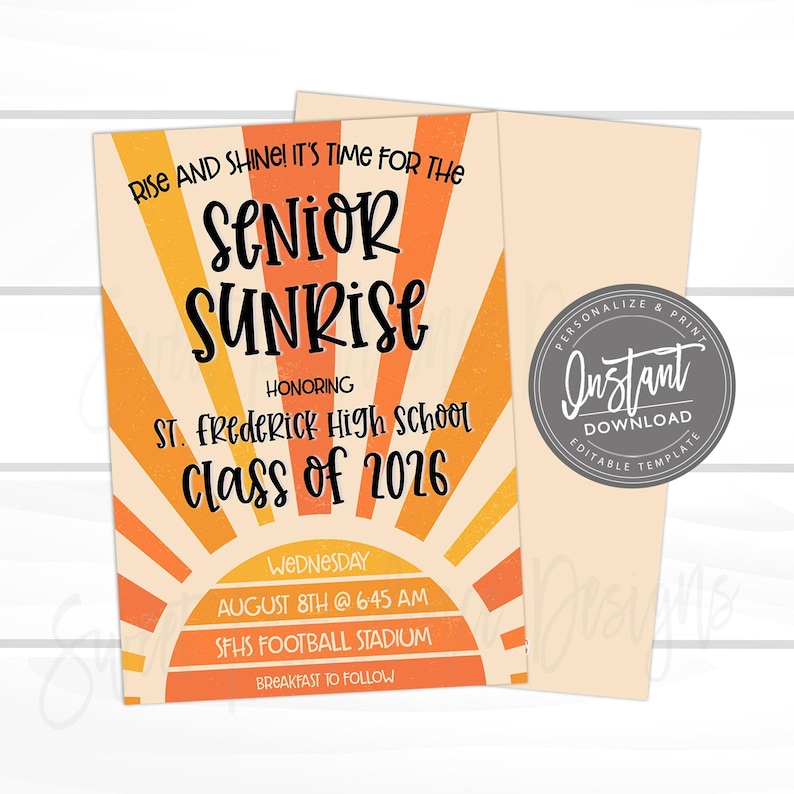Senior Sunrise invitation, Senior Week Grad Party Breakfast Invite, Editable template, Class of 2026 Instant Access Edit Now Bild 1