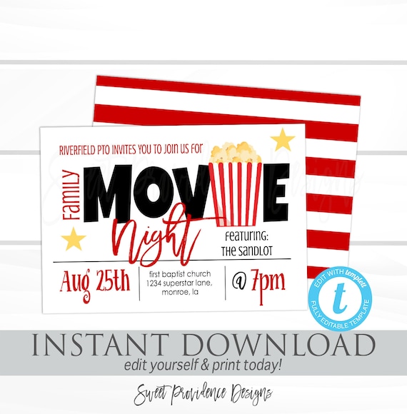 family movie night flyer school or church movie party pto