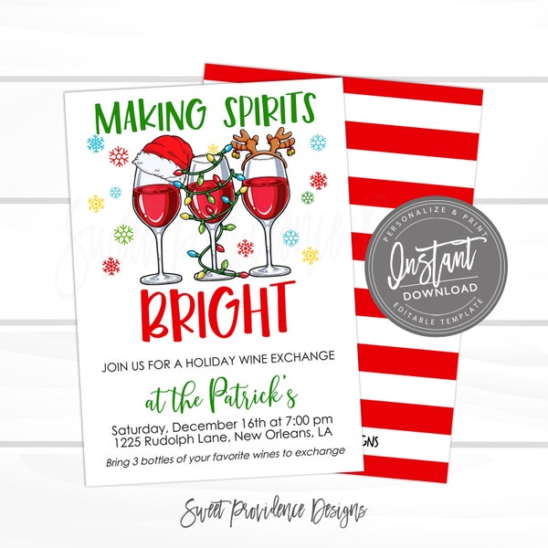 Christmas Wine Exchange, Holiday Party, Christmas Invitation, Editable Wine Exchange Party, Christmas Girls Night Invitation, INSTANT ACCESS