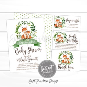 EDITABLE Woodland Baby Shower Invitation Kit, Animal Floral Invitation, Fox Baby Shower Invite, Instant Access EDIT NOW image 1