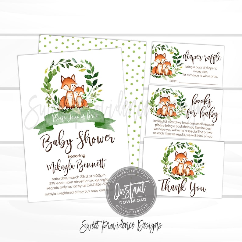 EDITABLE Woodland Baby Shower Invitation Kit, Animal Floral Invitation, Fox Baby Shower Invite, Instant Access EDIT NOW image 1