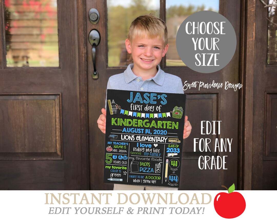 Back to School Sign, ANY GRADE, Back to School, 1st Day Printable Sign ...