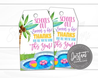 Teacher Appreciation Gift Tag, Fun in the Sun, Thank You Favor Tag, beach tote, End of School Year, summer Tag Printable, Instant Download
