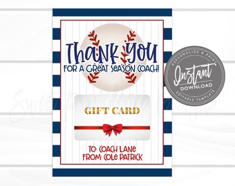 EDITABLE Baseball Gift Card Holder, End of Baseball Season, Coach Team Summer Gift, INSTANT DOWNLOAD, Printable Coach Gift From Player