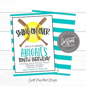 Softball Birthday Invitation, Pool Party, Editable Softball team party, Girl Sports Birthday Invite, Printable Instant Access EDIT NOW