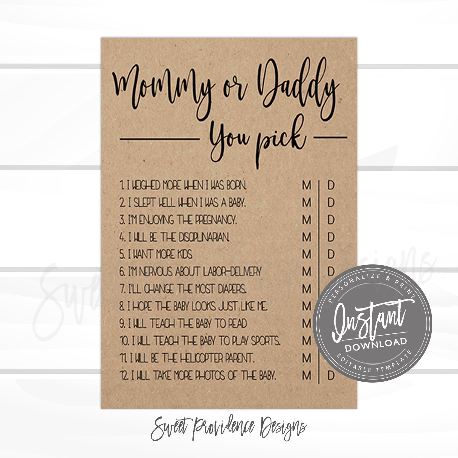 Mommy or Daddy Baby Shower Game Printable Rustic Baby Shower | Etsy