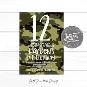 Editable Camo Party Invitation, Birthday Party, Boy Birthday Invitation, Camouflage Birthday Party, Camo party, Any Age, Instant Access
