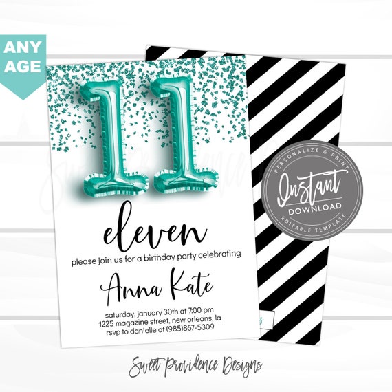 11th Birthday Invitation Any Age Editable Birthday Etsy