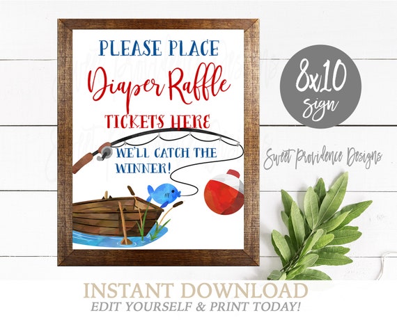 Diaper Raffle Table Sign, Baby Shower Diaper Sign, Editable Fishing Print, Baby Shower Sign, Fishing Sign, Instant Access Il_570xn