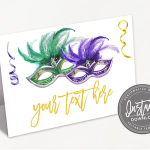 Mardi Gras Food Tent, Editable Name Place Cards, Masquerade Folded tent name card, Mardi Gras Printable Template, Instant Access