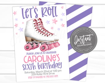 Let's Skate Invitation, Skating Birthday Invite,  Roller Skate Party, Any Age, Editable Birthday Invite, Printable Instant Access Edit Now