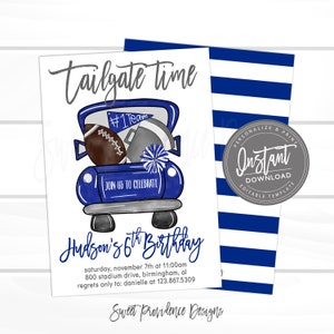 Football Birthday Invitation, Editable Boy Girl birthday Birthday template, Blue White Football tailgate time Invite Instant Access