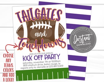 Football Invite, Tailgates and Touchdowns Invitation, Football Season Tailgating Party Fundraiser Flyer, Editable template, Instant Access