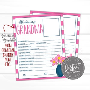 Cuestionario EDITABLE del Día de la Madre, Todo sobre mamá, Preguntas de encuesta para niños, Encuesta del Día de las Madres, Regalo del Día de la Madre, Abuela Presente