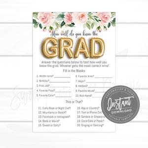 Graduation Party Games, Graduation Party Decorations, How Well Do You Know the Graduate Printable, Graduation Party Decor, Instant Access