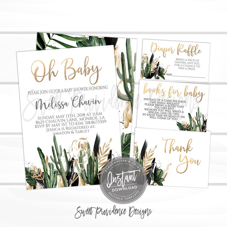 Fiesta Baby Shower Invitation, Cactus Baby Shower Invite, Succulent Shower, Modern Desert, Gender Neutral, EDITABLE Instant Access template imagen 2