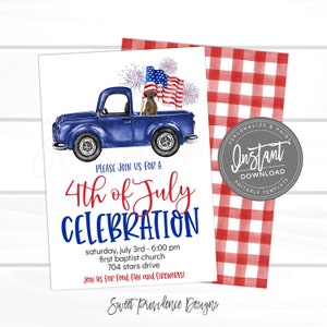 4th of July Invitation, Editable Flyer, red white blue BBQ Invite, ANY event Block party, Digital Printable Instant Access- edit now image 2