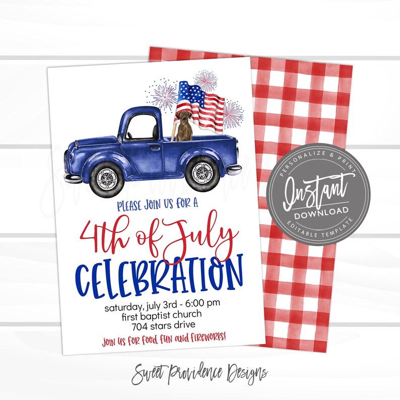 4th of July Invitation, Editable Flyer, red white blue BBQ Invite, ANY event Block party, Digital Printable Instant Access- edit now image 2