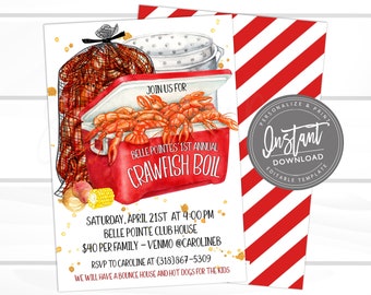 Crawfish Boil Invitation, Any Occassion Crawfish Boil invite, Editable Graduation Birthday Neighborhood Company Invitation, Instant Access