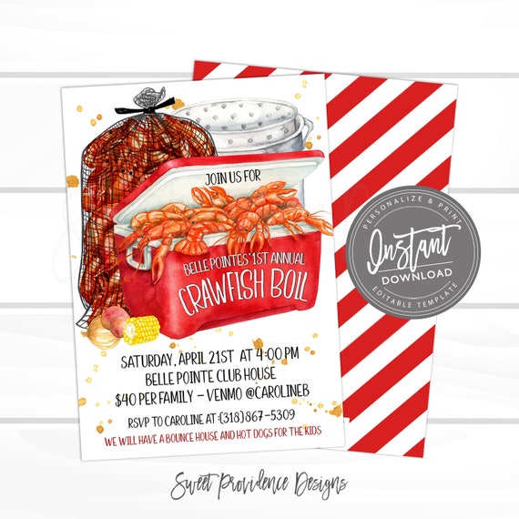 Crawfish Boil Invitation, Any Occassion Crawfish Boil invite, Editable Graduation Birthday Neighborhood Company Invitation, Instant Access Il_570xn