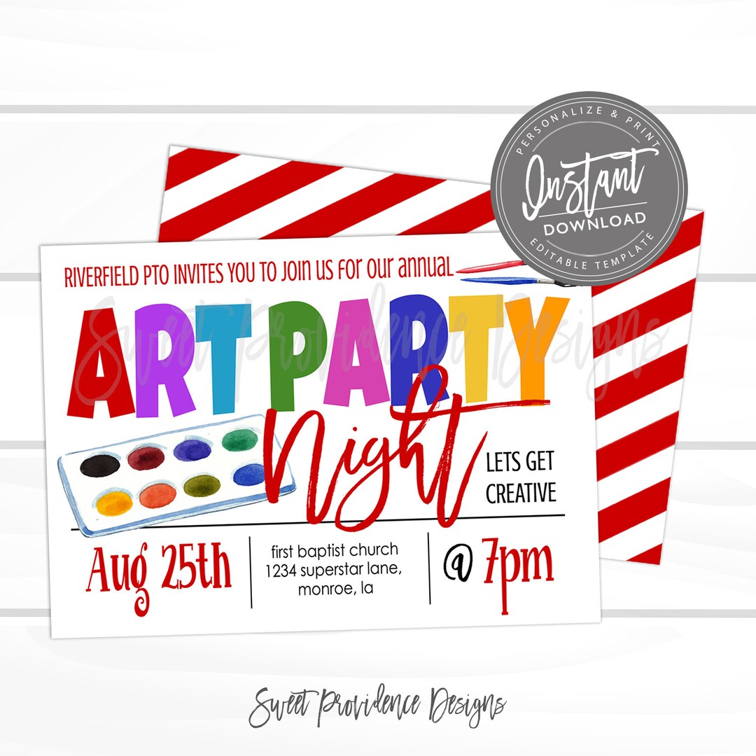 Art Party Night Flyer, School or Church Art Party, PTO School Art ...