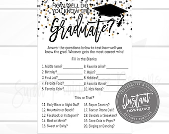 Graduation Party Game, How Well Do You Know the Graduate, Grad Printable Decor, Graduation Party Decorations, Instant Access