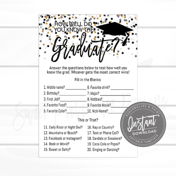 Graduation Party Game, How Well Do You Know the Graduate, Grad Printable Decor, Graduation Party Decorations, Instant Access Il_570xn