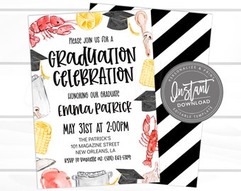 Graduation Party Crawfish Boil invitation, Crawfish Boil Invitation, Editable Crawgrad Boil Invite, class of 2022, Instant Access- Edit now