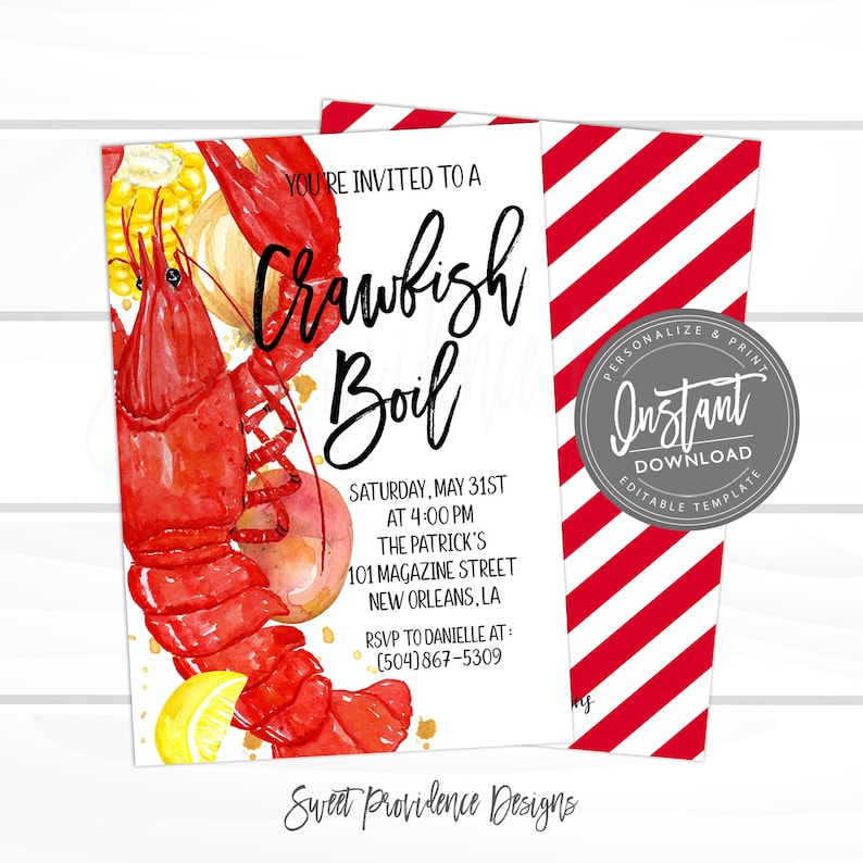 Crawfish Boil Invitation, Any Occassion Crawfish Boil invitation, Editable Graduation Birthday company Invitation, Instant Access EDIT NOW image 1