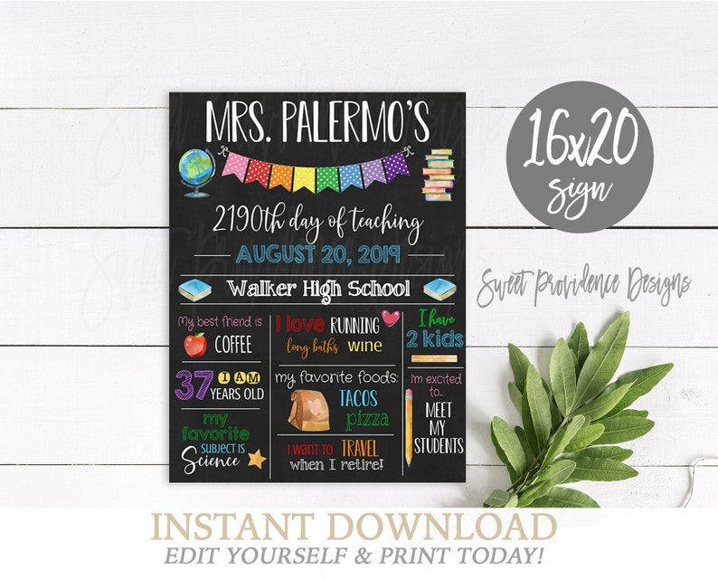 EDITABLE First Day of School Chalkboard Teacher Edition, First Day of School sign, ANY Teacher, Back to School, 1st Day Funny Printable Sign image 1