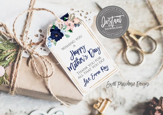 Mother's Day Tag, Floral Happy Mother's Day Gift Tag Printable, Favor Tag Template, DIY Tag Printable, Instant Access, Edit Yourself, Il_570xn