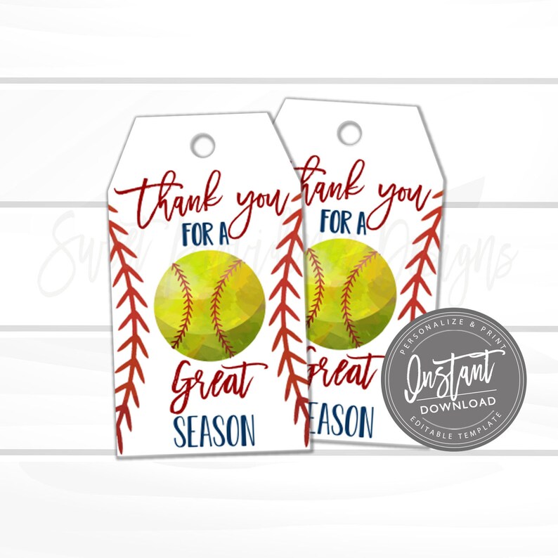 Softball Printable Gift Tag Thanks for a Great Season Favor - Etsy