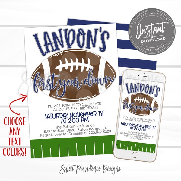 Football Birthday Invitation, First Year Down, Editable tailgate game time, Boy Sibling Birthday template, Invite Instant Access