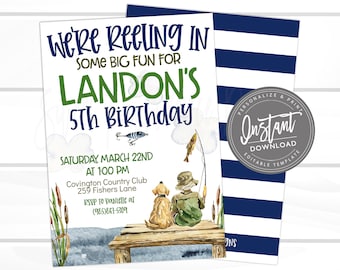 Fishing Birthday Invitation, Fish Theme birthday, Editable Boy Birthday template, Reeling in Big Fun, Fish Invite, Instant Access Edit Now