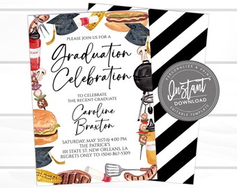 Editable Graduation BBQ Celebration Invitation, Printable Modern Senior Class Grad Party Invite, Instant Access EDIT NOW