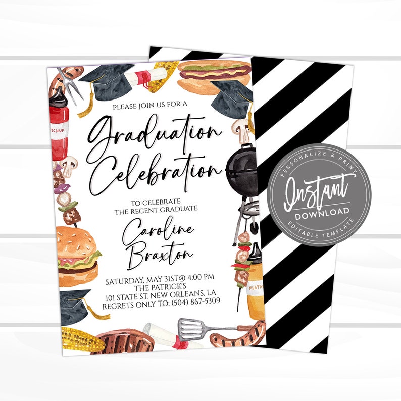 Grad Lunch Invite Editable Graduation BBQ Celebration Invitation, Printable Modern Senior ...