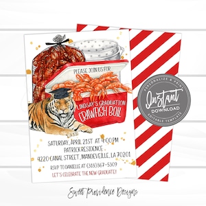 Tiger Crawfish Boil Invitation, Graduation Party Crawfish Boil invitation, Editable Crawgrad Boil Invite, Class of 2023, Instant Access